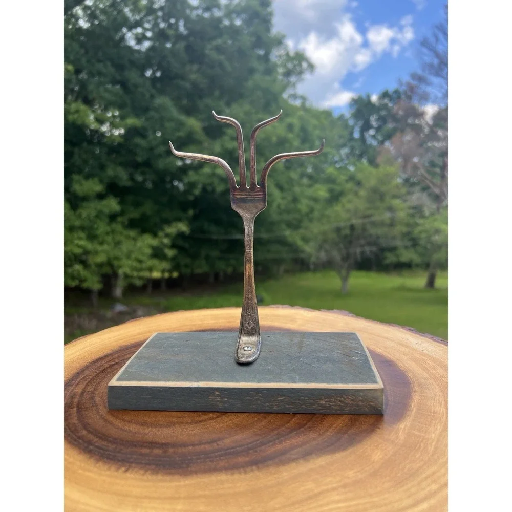 Handmade Spoon Art Jewelry Display Stand 1847 Rogers Bros Silverplate Fork
